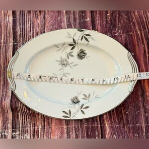 Oval Serving Platter 11-3/4" Handles  Noritake Japan ROSAMOR Pattern - Gray Rose